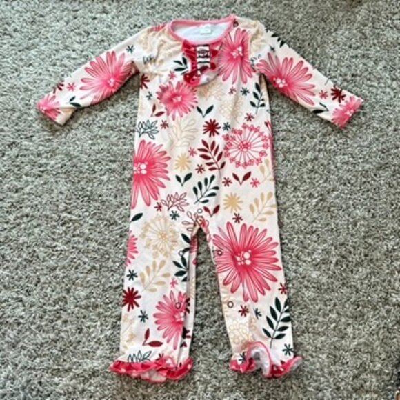 Penelope Plumm Boutique Ruffle Pink Floral Jumper Adorable Girly Size 18 Month - Picture 1 of 7